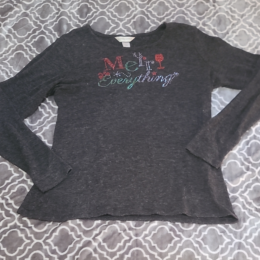 Christopher & Banks Gray Pajama Top with Colorful Print